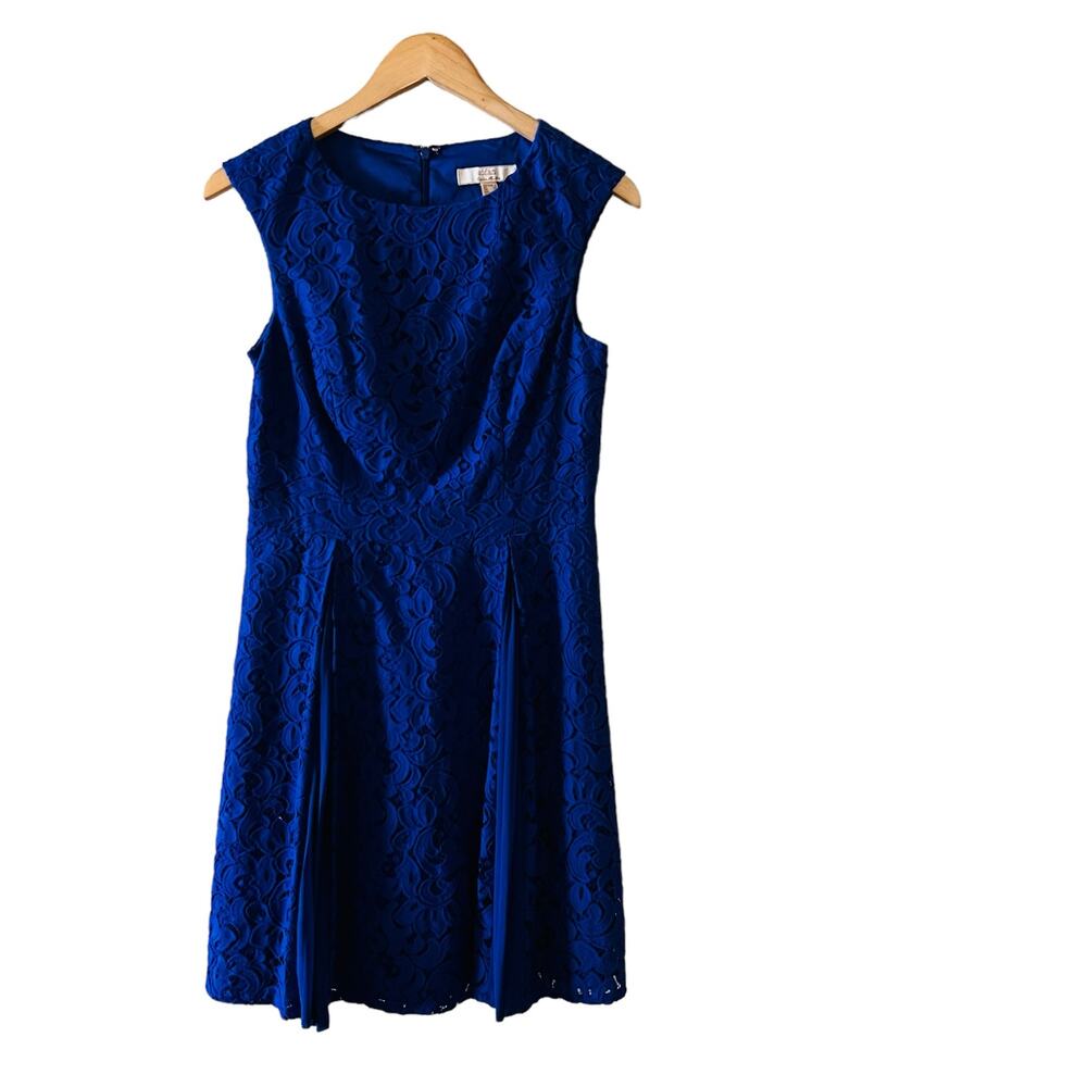 Aidan Mattox Lace Inverted Pleat Sleeveless Dress Size 8 Blue - Picture 2 of 8